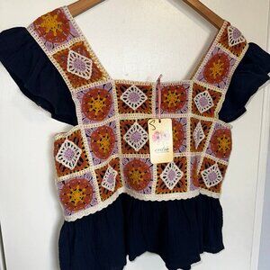 Entro Marella Crochet Peplum Top – Size Small – NWT